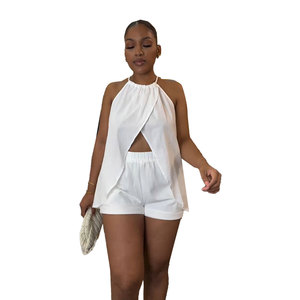 Tenue d'été tendance Euro-Américaine sexy, unie, avec col licou, fente, sans manches, au-dessus du genou - Product Image 6