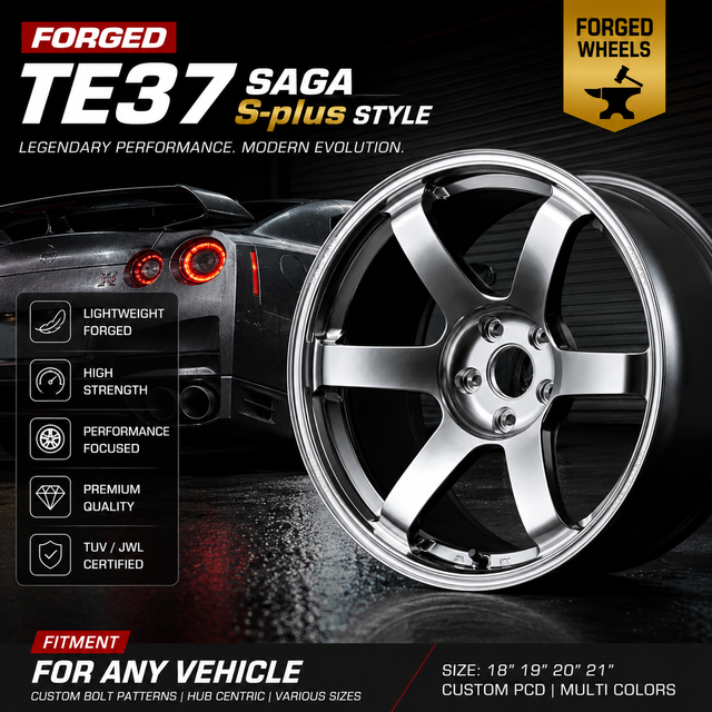 New TE37 SAGA S-plus Style Forged Aluminium Alloy Racing Wheels 17/18/19 Inch 5x100 5x114.3 Lightweight Concave Black Finish JDM