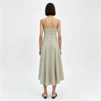 Robe midi à carreaux col en V pour femme, style vintage, bretelles spaghetti, dos froncé, pour l'été