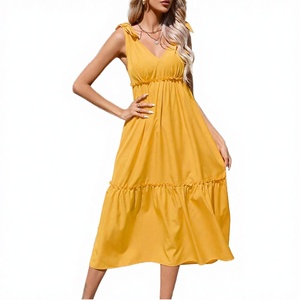 Robes d'été vintage françaises, coupe fourreau, longueur ras du sol, sans col, avec nœud, taille naturelle, respirantes, écologiques, en tissu peigné - Product Image 3