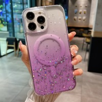 Étui de téléphone portable magnétique en TPU transparent avec paillettes personnalisées pour iPhone 15 14, couleur dégradée, transparent, antichoc, uni