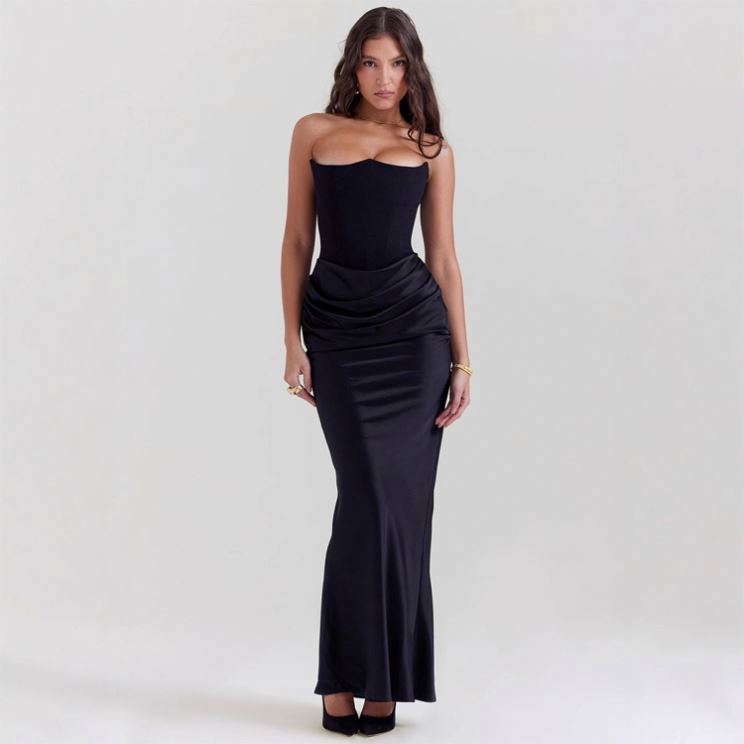 Plain Fishtail Long Dress - Elegant Sleeveless Maxi