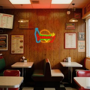 Hamburger fries neon LED indoor hanging ambient light shop <b>sign</b> wall decoration light entrance indicator light luminous <b>sign</b> - Product Image 4