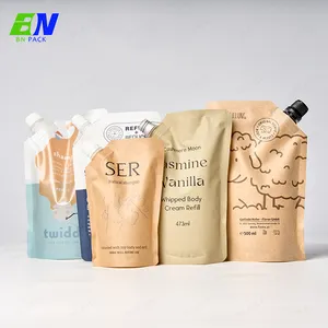 Custom Printed Eco Friendly Biodegradable Recyclable Refill Foil Stand Up Waterproof Liquid Kraft Paper Bags Spout Pouch