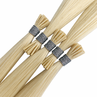 Extensions de cheveux naturels double épaisseur en gros, extensions de cheveux Remy blondes à pointe I en kératine pour salon