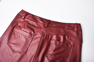 Femmes <span class=keywords><strong>Noir</strong></span> PU Faux <span class=keywords><strong>Cuir</strong></span> <span class=keywords><strong>Slim</strong></span> Fit Leggings Taille Moyenne Zipper Fly Plat Avant Streetwear Style En Gros - Product Image 6