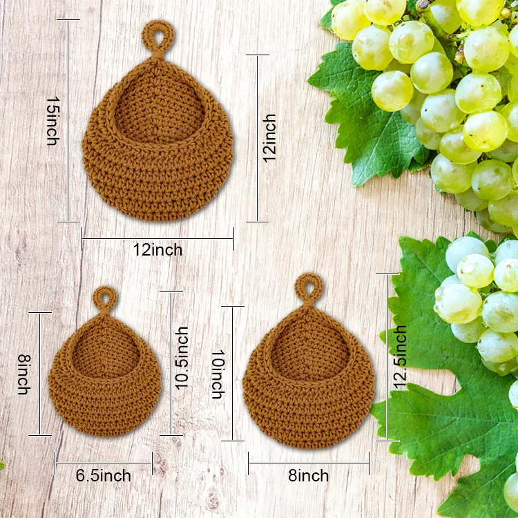 Durable wall mount basket Cotton rope Hanging Fruit basket for kitchen with free hooks