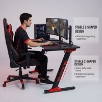 Bureau de jeu extensible AOR moderne en acier inoxydable avec bande LED intégrée, porte-gobelet, crochet pour casque, boîte multiprise personnalisable