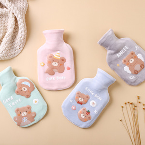 <b>Cute</b> <b>Bear</b> Hot Water Bottle 350ml Anti Explosion Fleece Cover Removable Washable Plush Warmer For Winter Use - Product Image 1