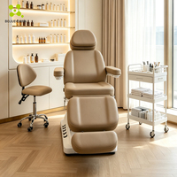Table de soin électrique de luxe personnalisée à 3 moteurs, réglable en hauteur, avec dossier et repose-jambes, LED, double commande, pour spa facial, salon et tatouage