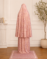 Ensemble de robe de prière musulmane rose à fleurs personnalisée avec tapis de prière assorti, abaya khimar une pièce pour femmes musulmanes pour le Ramadan