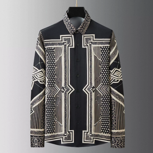 秋冬高品質コットンカジュアルシャツ男性用3Dデジタルプリント刺繍長袖ワーク春用しわ防止 - Product Image 1