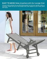 Chaise longue d'extérieur surdimensionnée 5 positions en plastique HDPE avec roues et porte-gobelet pour terrasse et bord de piscine