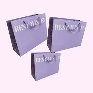 Eco-friendly Purple Paper <b>Bag</b> with Ribbon Handle Wholesale Sturdy and Durable Paper <b>Bag</b> for Shopping Packaging - Product Image 1