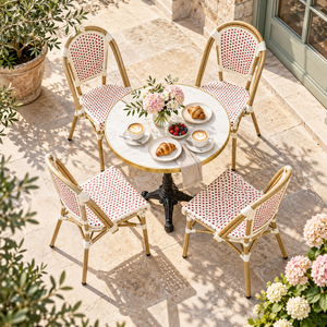Chaise de jardin moderne française en rotin tressé et aluminium pour terrasse, bistrot, café, restaurant, extérieur - Product Image 3
