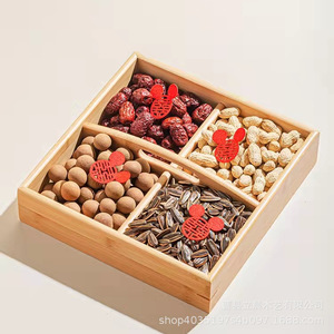 Four Compartment <b>Bamboo</b> Snack Tray Natural Wood Color Rectangle Standing Type Food <b>Container</b> Fruit Platter - Product Image 2