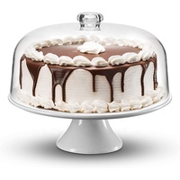 En gros La Main Trois Taille Verre Transparent Cristal Sans Plomb Gâteau Couverture Dôme avec Blanc Céramique Stand