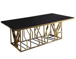 <span class=keywords><strong>Tavolo</strong></span> da <span class=keywords><strong>Pranzo</strong></span> di Lusso in Acciaio Inox Dorato con <span class=keywords><strong>Vetro</strong></span> Temperato Nero per Ristorante Casa Hotel <span class=keywords><strong>e</strong></span> Feste - Product Image 3