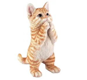기도 얼룩 서 호기심 오렌지 고양이 고양이 조각 예술 실내 귀여운 동물 수지 잔디 입상 파티오 장식