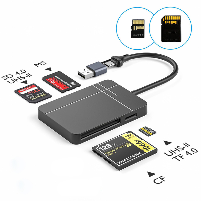 USB 3.1 Gen 1 USH-|| 4 in 1 Fast Card Reader for Tablet Mobile Phone Laptop SD TF CF MS Compatible SD 4.0 for Reading SM Cards