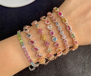 Vente en gros de pierres précieuses lisses naturelles, <span class=keywords><strong>Tourmaline</strong></span> Rose incrustée, bracelet en argent et or Rose S925 - Product Image 1