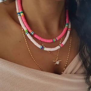 Collar de arcilla polimérica colorido para mujer, gargantilla de varias capas de Color arcoíris, joyería Preppy minimalista - Product Image 1