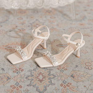 Sandalias de Tacón Alto con Correa de Botón y Cristales, Estilo Francés, para Mujer, Estilo Noble y de Hada - Product Image 2