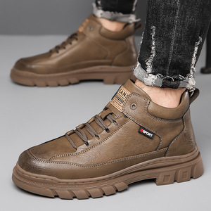 Bottes de combat pour hommes en cuir véritable, bout rond, doublure en fourrure, semelle en caoutchouc antidérapante, chaussures chaudes d'hiver pour l'extérieur - Product Image 2