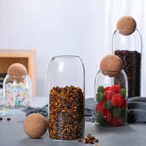 Custom Wholesales Fancy 500/800/1200 Ml Multiple Size Cork <b>Food</b> <b>Container</b> Kitchen <b>Storage</b> <b>Glass</b> Jar With Wood Ball Lid - Product Image 4