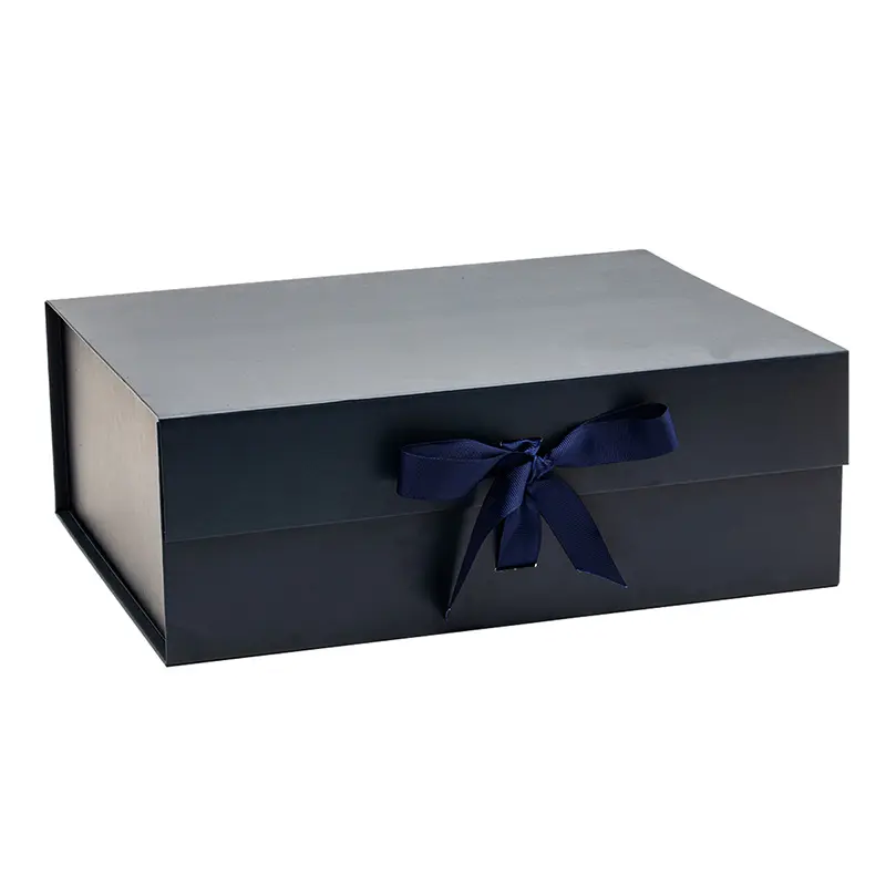 M गहरे नीले रंग का अस्थिर रिबन शैली गहरे नीले रंग का चुंबकीय गुना फ्लैट giftbox