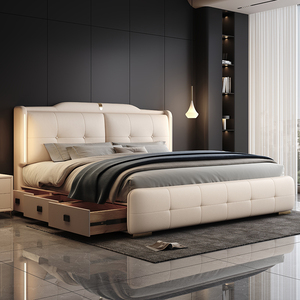 Juego de Muebles de Dormitorio Modernos y Económicos, Cama Tapizada de Cuero, Cama Doble de 180*200, Estructura de Cama Suave, Tamaño King, Queen, Elegante Cama con Almacenamiento - Product Image 2