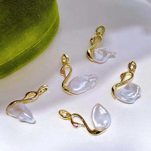 Collier pendentif en argent S925 avec perles de 10-13 mm pour femmes, accessoires de perles DIY 30628 avec support vide en forme de cygne - Product Image 3