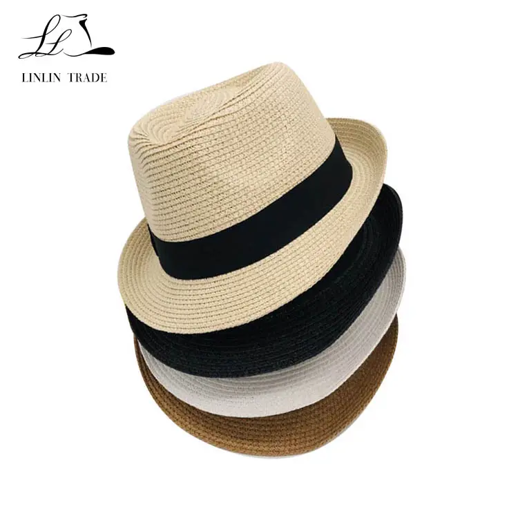Wholesale Custom Logo Printed Promotional Straw Braid Hot Sell Hat Unisex Beach Fedora Panama Trilby Hat