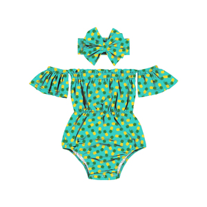 Conjunto de Ropa para Bebé Recién Nacido, Estilo Boutique, Última Moda 2022, con Hombros Descubiertos y Diadema con Lazo - Product Image 2