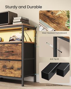 Cómoda Rústica Marrón de 6 Cajones con Luces LED y Enchufe, Mueble Amplio para TV de Dormitorio, Organizador de Almacenamiento, Cajas Decorativas - Product Image 4