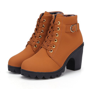 2025 Autumn Winter Fashion <strong>Round</strong> <strong>Toe</strong> Metal Buckle High <strong>Heels</strong> Women's Boots British Style Thick <strong>Heel</strong> Side Zipper Martin Boots - Product Image 2