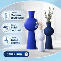 Ensemble de vases en céramique géométriques modernes, bleu mat et blanc, pour la décoration de la maison, centre de table pour le salon