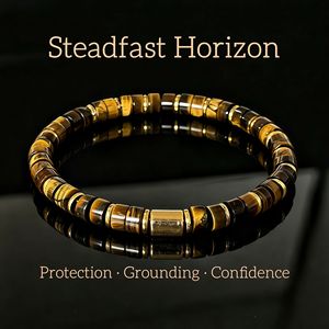 Bracelet en perles d'œil de tigre Steadfast Horizon plaqué or, pierre naturelle, style bohème classique unisexe, protection pour anniversaire - Product Image 6