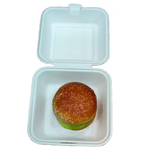 कंटेनरों में जाने के लिए कम्पोस्टेबल बायोडिग्रेडेबल सैंडविच बर्गर बॉक्स डिस्पोजेबल खोई टेक आउट मिठाई बॉक्स