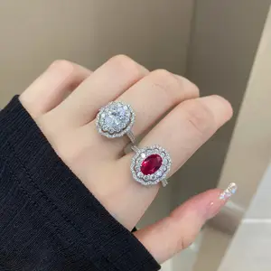 Custom Flower Shape Cz Cubic Zirconia Jewelry Ruby 925 Sterling Silver Ring Engagement Wedding Eternity Band Rings For Women