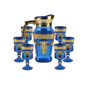 En stock, <span class=keywords><strong>prix</strong></span> bas, ensemble de pichet et de verres en verre, ensemble de 7OCS, pichet à boisson en verre et ensemble de gobelets avec couleurs électro-plaquées or rouge - Product Image 4