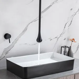 Ceiling Install Long Spout Matt Black Rose Gold Conceal Basin Bathroom Faucet