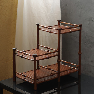 Estante para té de doble capa con superficie de bambú, estante de almacenamiento para utensilios de té, exhibición de mesa, origen Anji, color bambú Qiong - Product Image 2