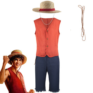 Disfraz de Luffy para hombre, chaleco rojo, sombrero de paja, pantalones azules, traje de juego de rol de anime, otoño 2023 - Product Image 1