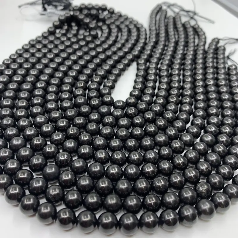 Smooth Shungite Round Mineral Beads For Jewelry Making DIY Bracelet Fashion Jewelry Gemstone Beads