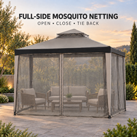 Gazebo carré en acier 10x10 pieds avec toit à double niveau ventilé et rideaux moustiquaires pour terrasse arrière-cour