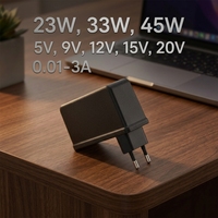 Cargador Rápido USB PD AC DC 23W 33W 45W, Adaptador de Corriente 5V 9V 12V 15V 20V 0.2A 0.3A 1A 3A, Fuente de Alimentación Universal con Enchufes para Reino Unido, Estados Unidos y la UE