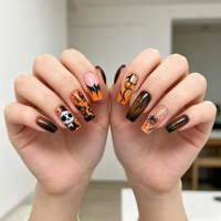 24 faux ongles réutilisables à presser par boîte, motifs citrouille, chauve-souris, araignée, gothique, crâne, longs, forme cercueil, pour femmes, cadeau de cosplay