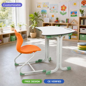 Gebogenes Schulschreibtisch- und Plastikstuhl-Set mit Verstärktem Metallrahmen für Vorschulklassen und Institutionelle Projekte - Product Image 1