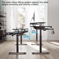 Bureau de jeu réglable en hauteur de nouvelle conception avec étagères convertibles à LED, moteur double électrique, design à fentes, noir